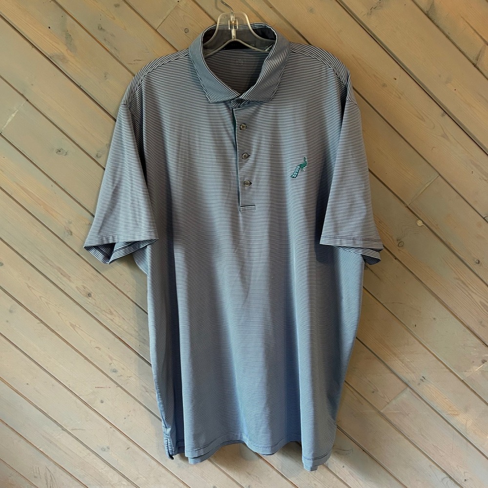 Greyson Clothiers Mens XXL Blue White Striped Golf Polo Peacock Logo Performance